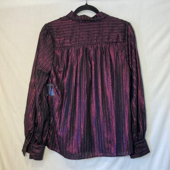 ModCloth Purple Striped Sheer Metallic Button Down Blouse Size M - Picture 13 of 13